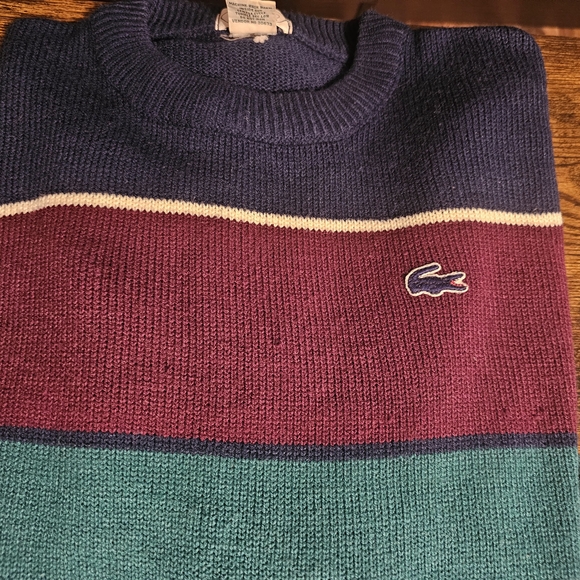 Lacoste Young Men's Blue and Purple Crewneck Sweater VINTAGE